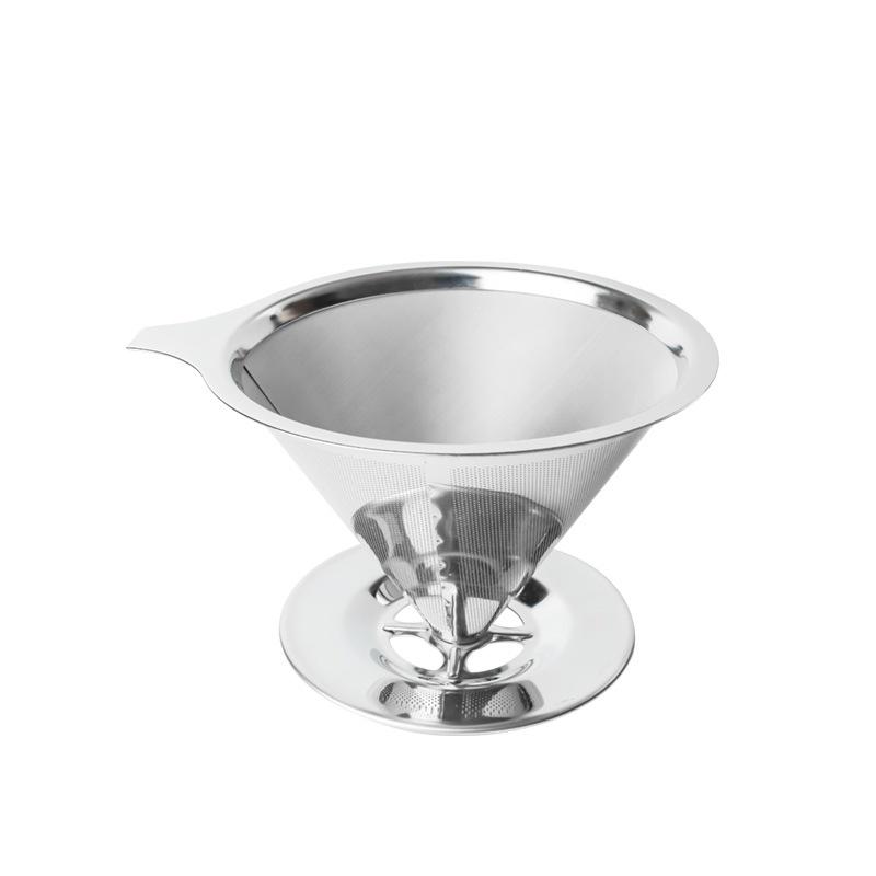 304 Stainless Steel Double-Layer Coffee Filter with Stand - Paper-Free Drip Funnel for Hand-Brewed Coffee