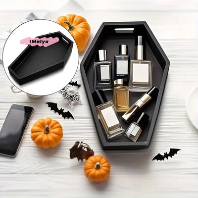 Gotische schwarze Sarg-förmige Holz-Aufbewahrungsbox Make-up-Organizer-Tablett Kosmetik-Halter für Zuhause und Büro Dekoration Halloween-Thema