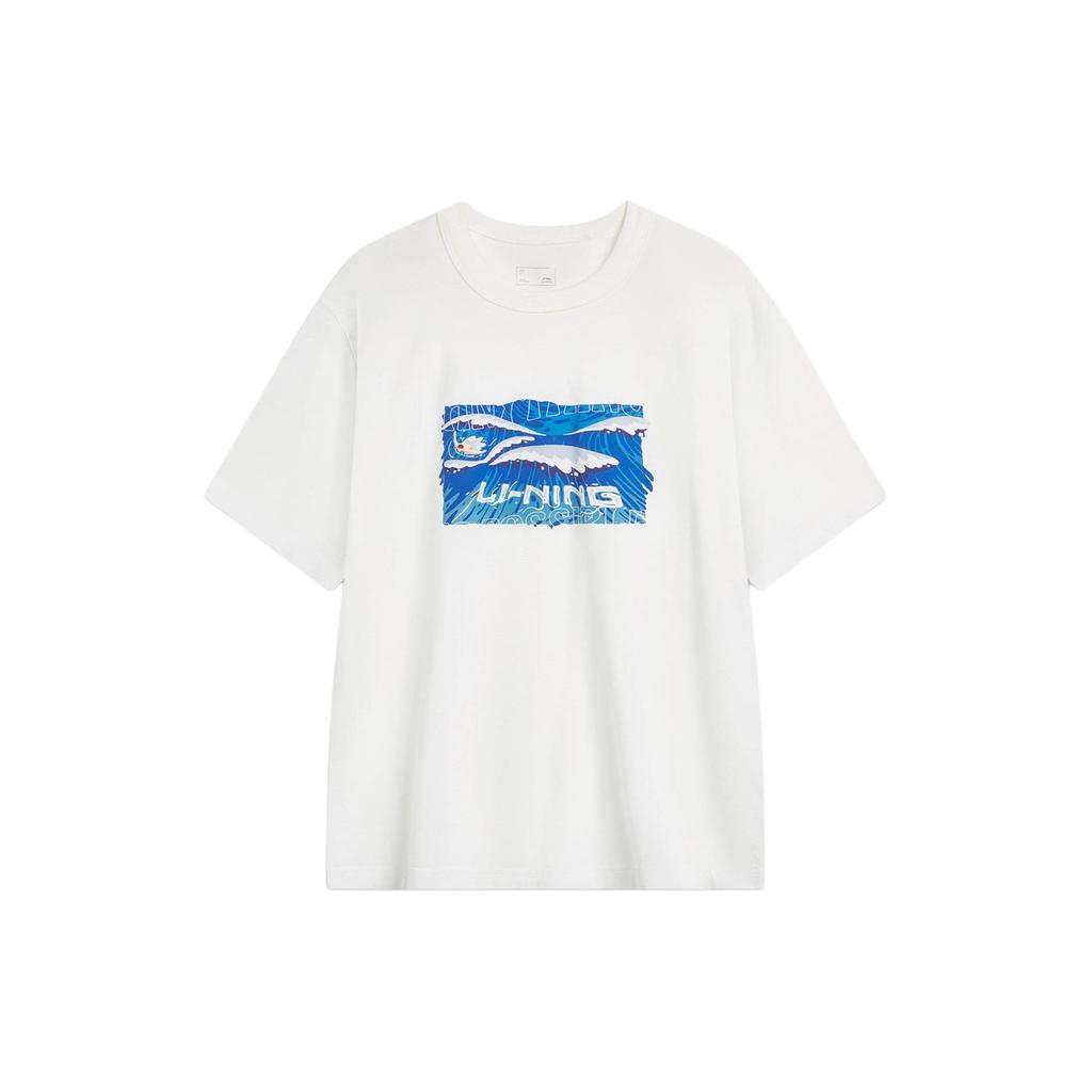 Li-Ning Sports Life Series Letter Pattern Print Sweat-Absorbent Round Neck Sports Short Sleeve T-Shirt Men Tops Off-White AHSU295-1