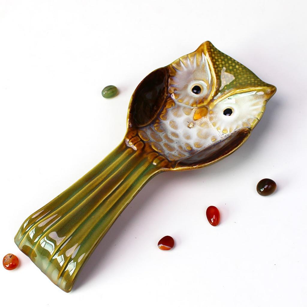 Keramická odkládací lžička design sovy Elegantní odkládací lžička s motivem sovy Držák kuchyňského náčiní Stojan na naběračku a obracečku Odkládací lžička pro čistou pracovní desku