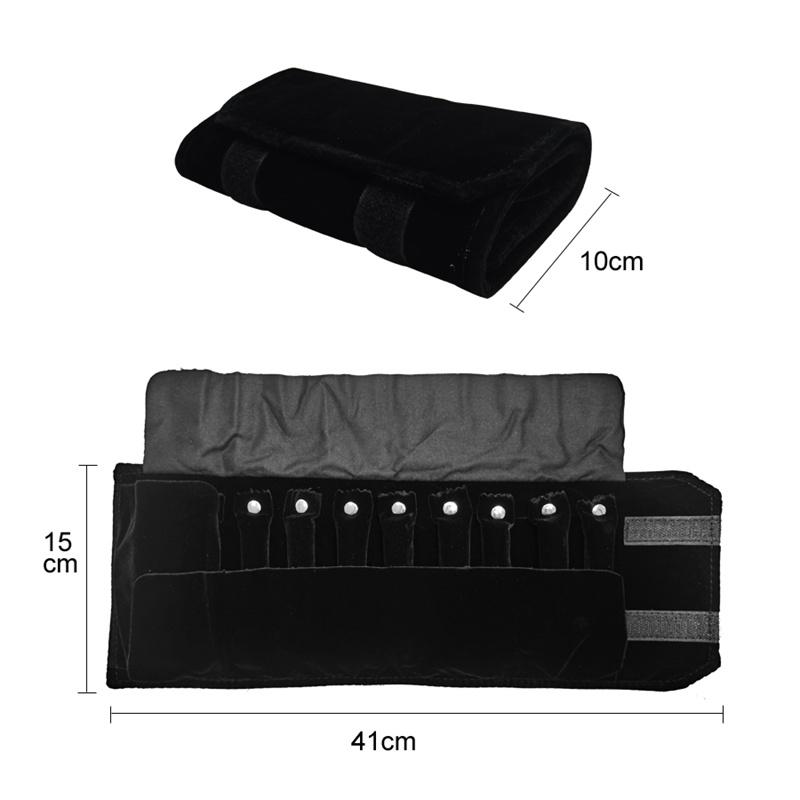 Black PU Leather Inner Black or Grey Velvet Jewelry Storage Bag MiNi Roll Bag Necklace Ring Earrings Pendant Storage Roll Bag