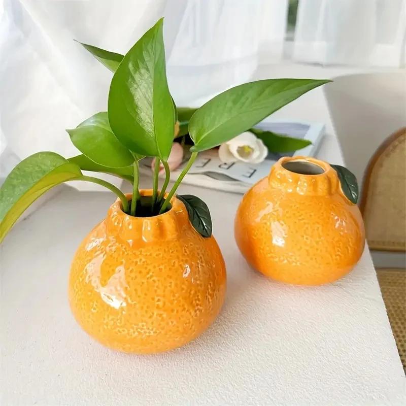 Creative Ceramic Orange Vase – Modern Hydroponic Flower Pot for Living Room & Office Decor