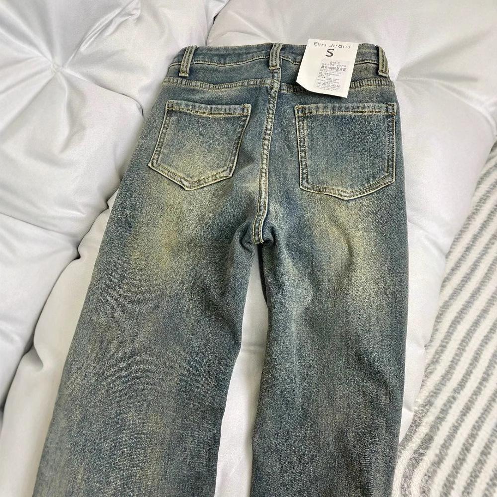 Thickened Vintage Blue Straight-leg Jeans for Women In Wintertime High Waist Covering Hips and Making Them Look Fitted and Flared Trousers