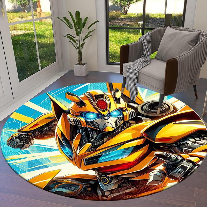 1pc Transformers Bumblebee Robot Artwork Round Carpet, Made of Polyester,Perfect for Decorating Office Chairs, Living Rooms Fplt183