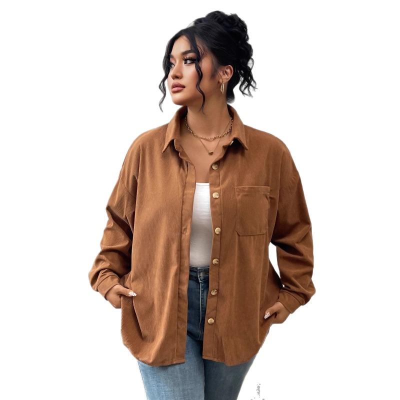 Solid-color Lapel Casual Jacket for Women's Autumn and Winter Shirts