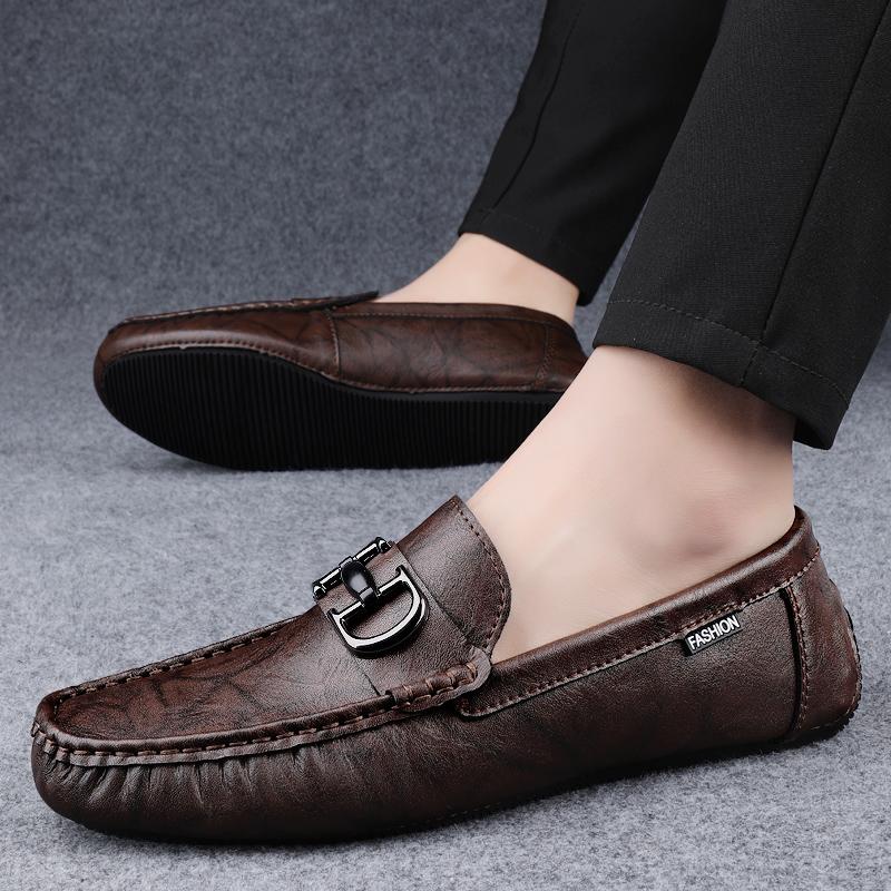 Light Luxury Leather Trend Feet Men's Casual Leather Shoes Cowhide Soft Sole Men's Loafers Office Business Wedding Shoes