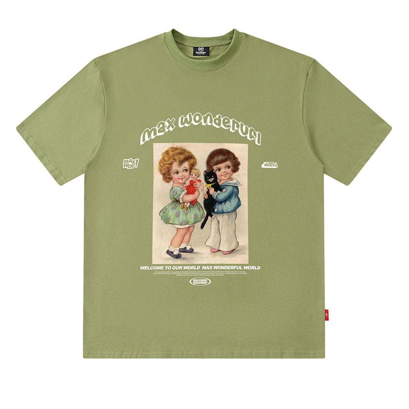 American Trendy Brand Youth Print Ins Men'S Loose Casual Pure Cotton Couple Short-Sleeved T-Shirt Half-Sleeved