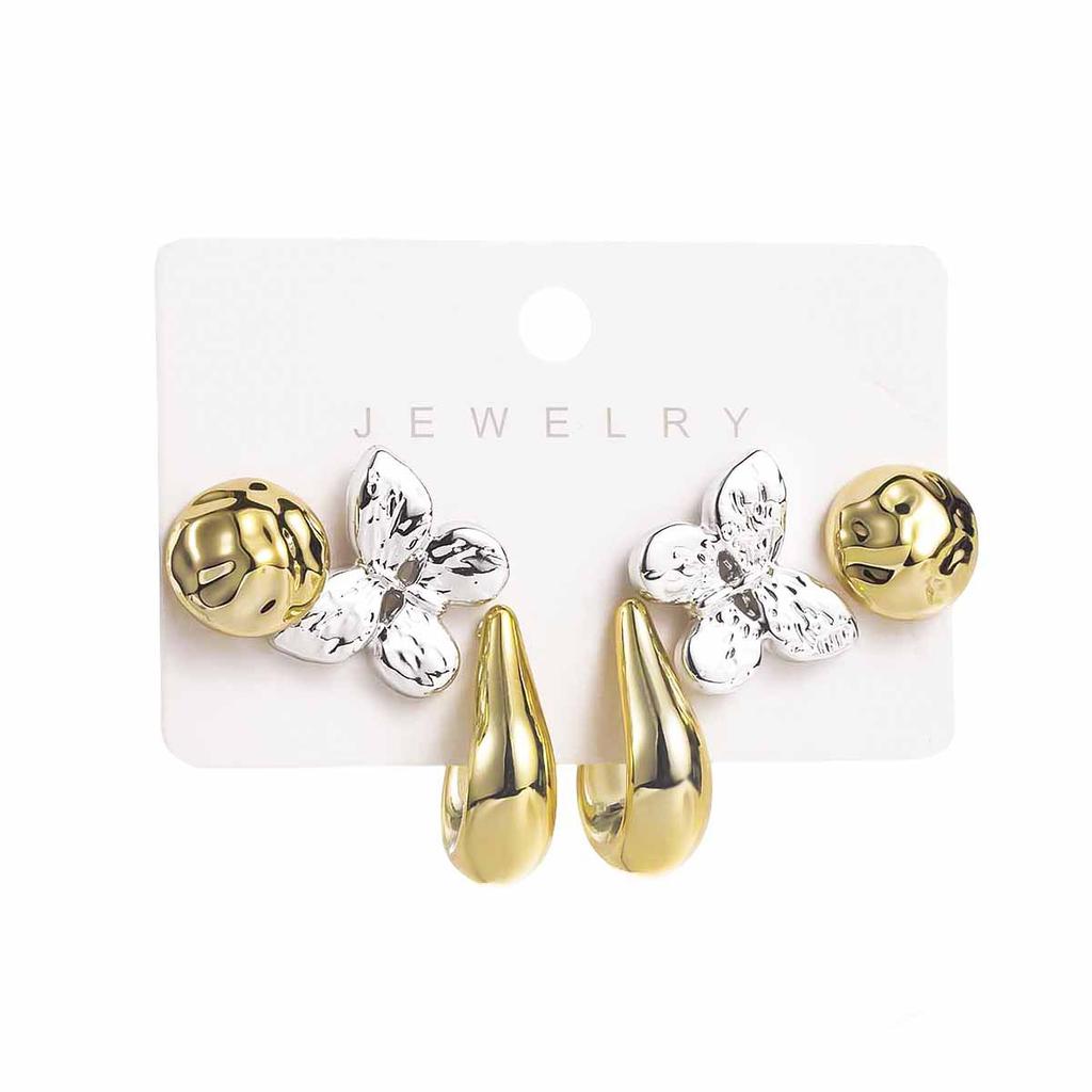 Women Fashion Two Tone Metal Multi Element Geometric Earrings Set C Shape Retro Luxury High Grade Ear Cuffs Studs Ear Jewelry