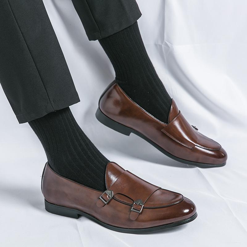 Fashion Mens Classic Retro Buckle Monk Loafers Moccasins Men's Slip-on Casual Leather Shoes Men Party Wedding Driving Flats