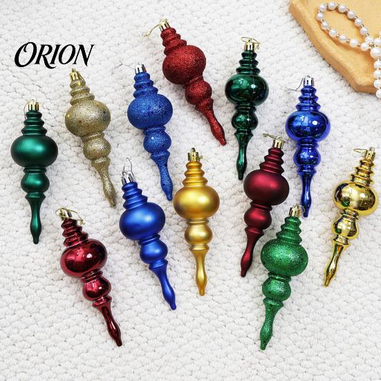 Retro European Style Hanging Decor 6 Pcs Finial Drop Christmas Ornament, Glitter Shatterproof Plastic Matte Texture Ornaments Tree Decoration