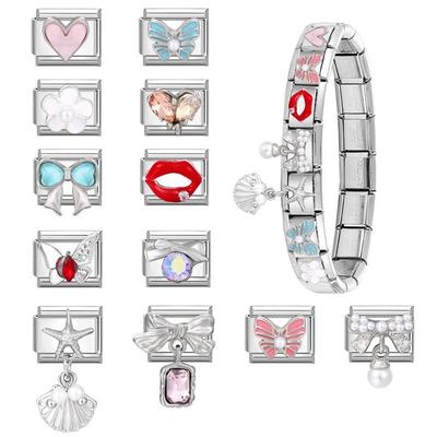 Neues Edelstahl-Modularmband Zubehör Schleife DIY Charm-Armband Glied Retro Italienischer Charm-Link Damen