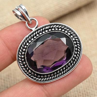 AAA+ Amethyst Gemstone 925 Solid Sterling Silver Handmade Silver Pendant Jewelry