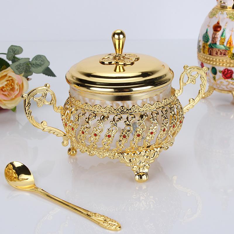 Baifenbai Home Furnishing High-Grade European Kitchen Supplies Seasoning Bottle Glass Seasoning Jar Seasoning Sugar Jar Seasoning Box Seasoning Bottle Glass Alloy