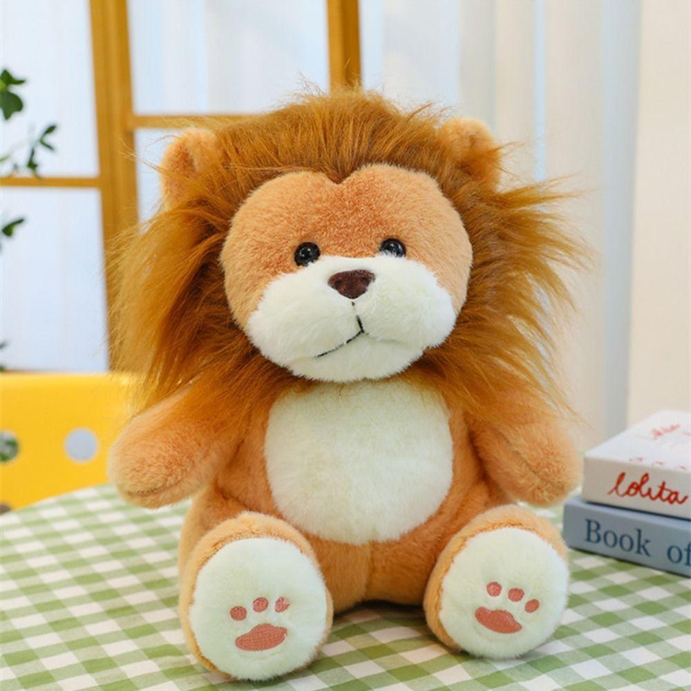 PP Cotton Stuffed Lifelike Lion Doll Fluffy Forest Animals Stuffed Doll  Children Girl