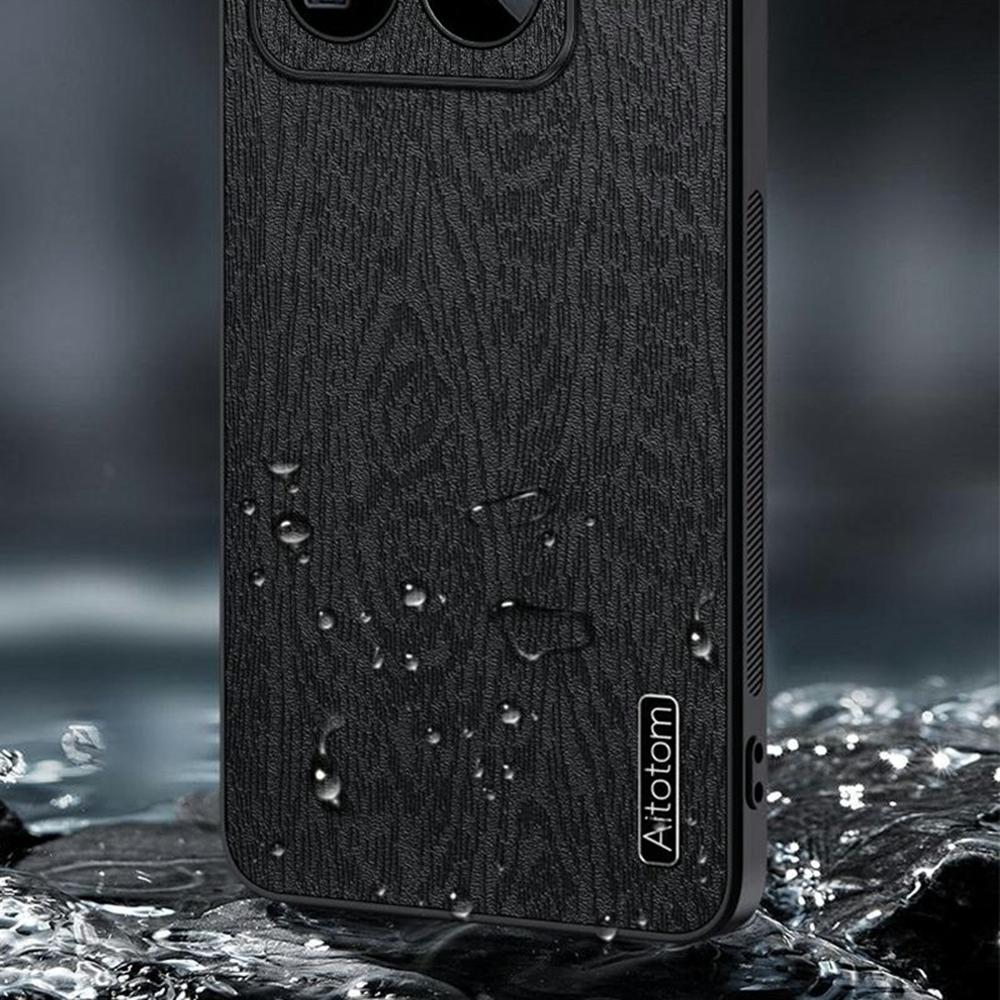 For Xiaomi 15 Pro Case Wood Texture PU Leather Coated PC+TPU Phone Cover