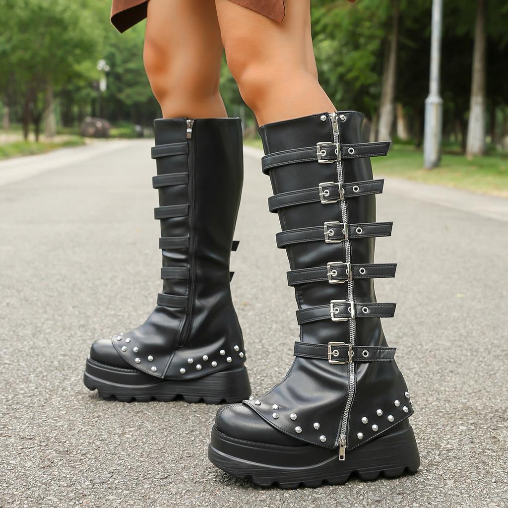 Women Boots Platform Fashion Punk Sexy Motorcycles Boots Women Outdoor Knee High Boots New Luxury Cosplay Gothic Shoes Women