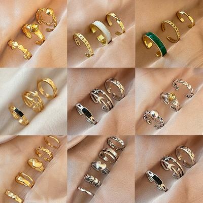 Conjunto de anillos de cadena de Color dorado y plateado para mujer, anillo geométrico de estrella, Luna, bola, corazón, joyería de fiesta 2021