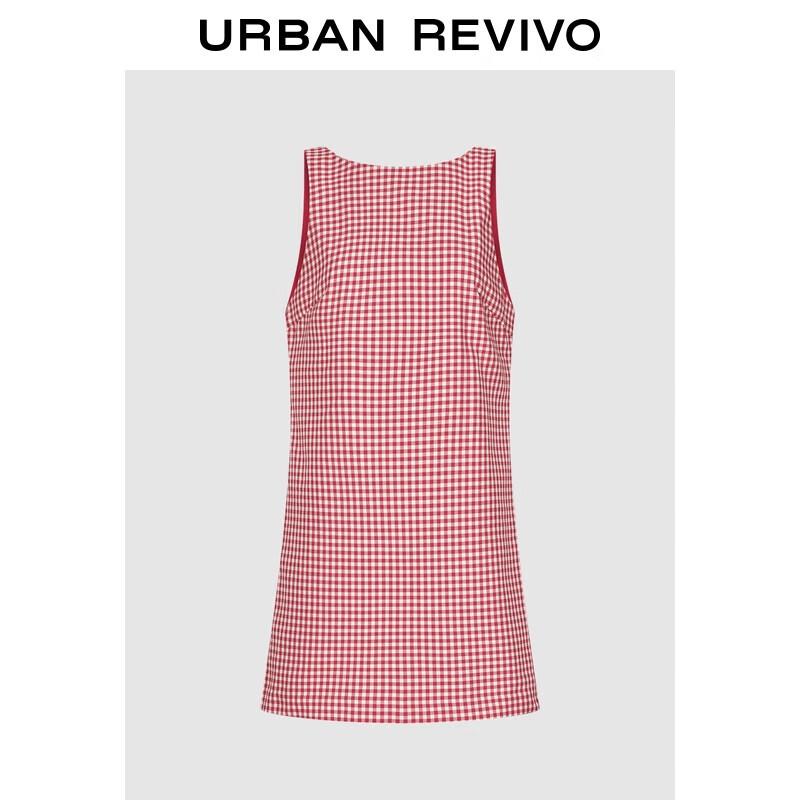 

UR 2025 Осеннее женское повседневное клетчатое платье без рукавов с открытой спиной L