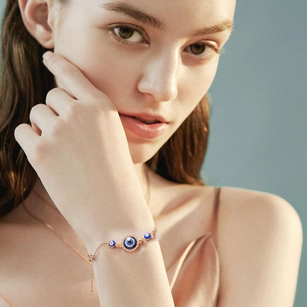 YILUOCD Bohemian Ovaly Blue Evil Eye Bracelet For Women 18k Gold Plating Tree of Life Chain Bracelets New Prayer Jewelry