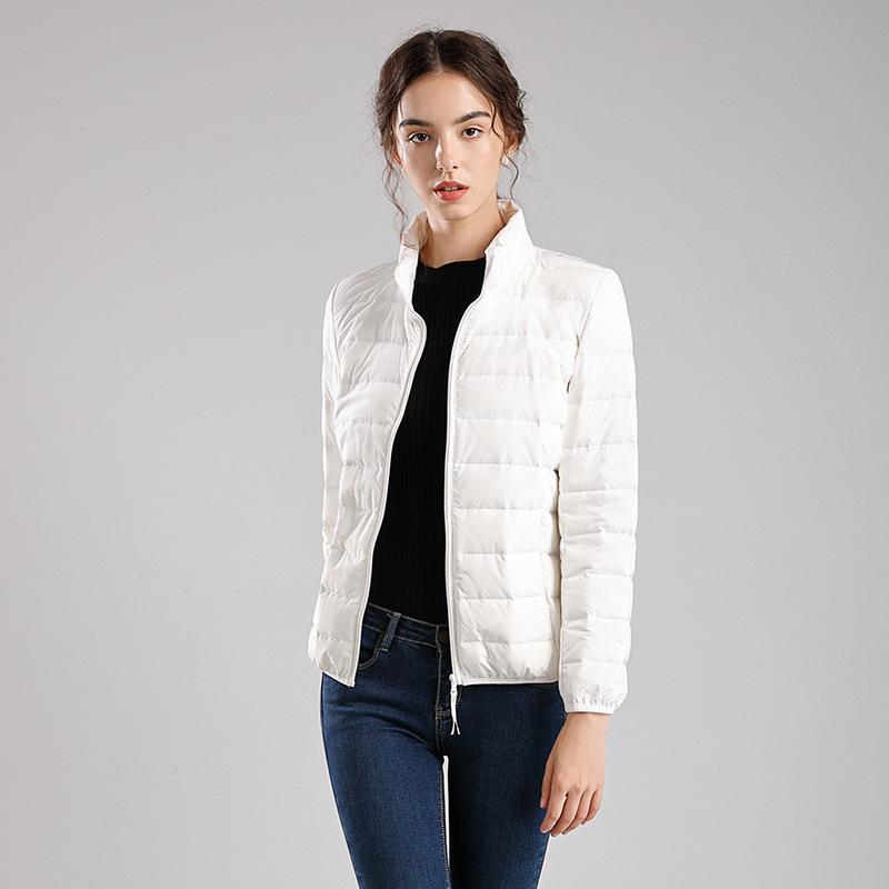 Down jacket women's light and seamless glue pressing autumn and winter new stand-up collar short cold-proof slim-fitting white duck down jacket