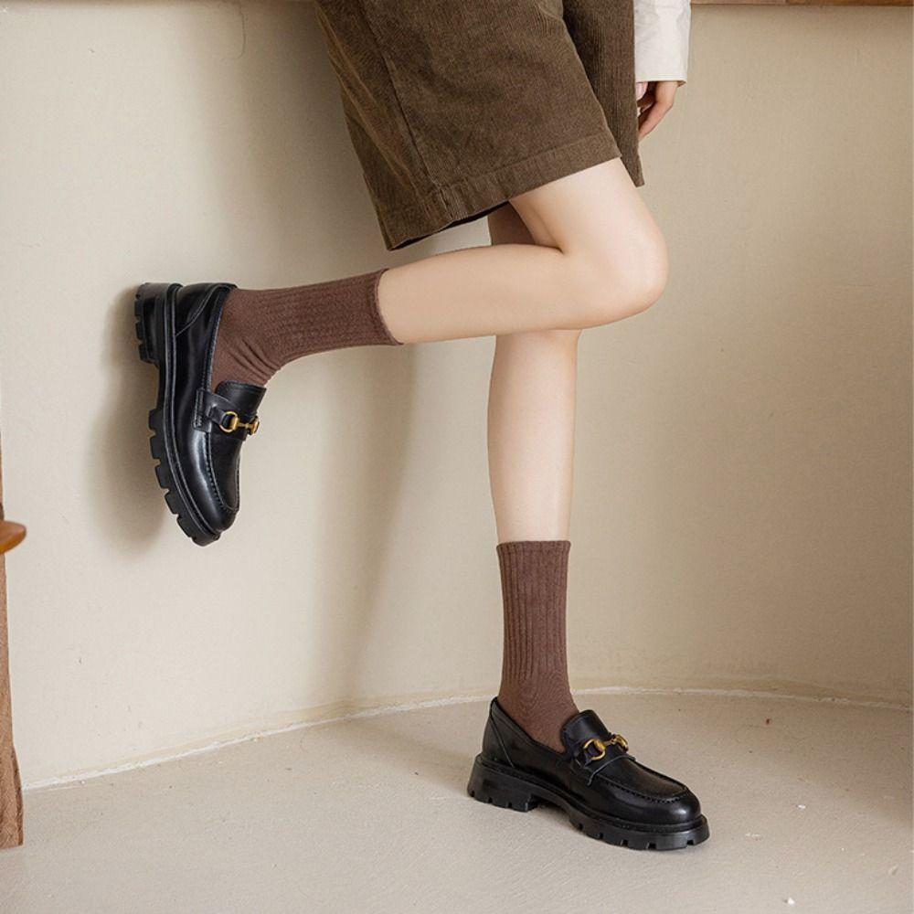 6 pairs Cotton Middle Tube Socks Solid Color Cuffs Ruffles Socks New Knitted Long Socks Fall Winter