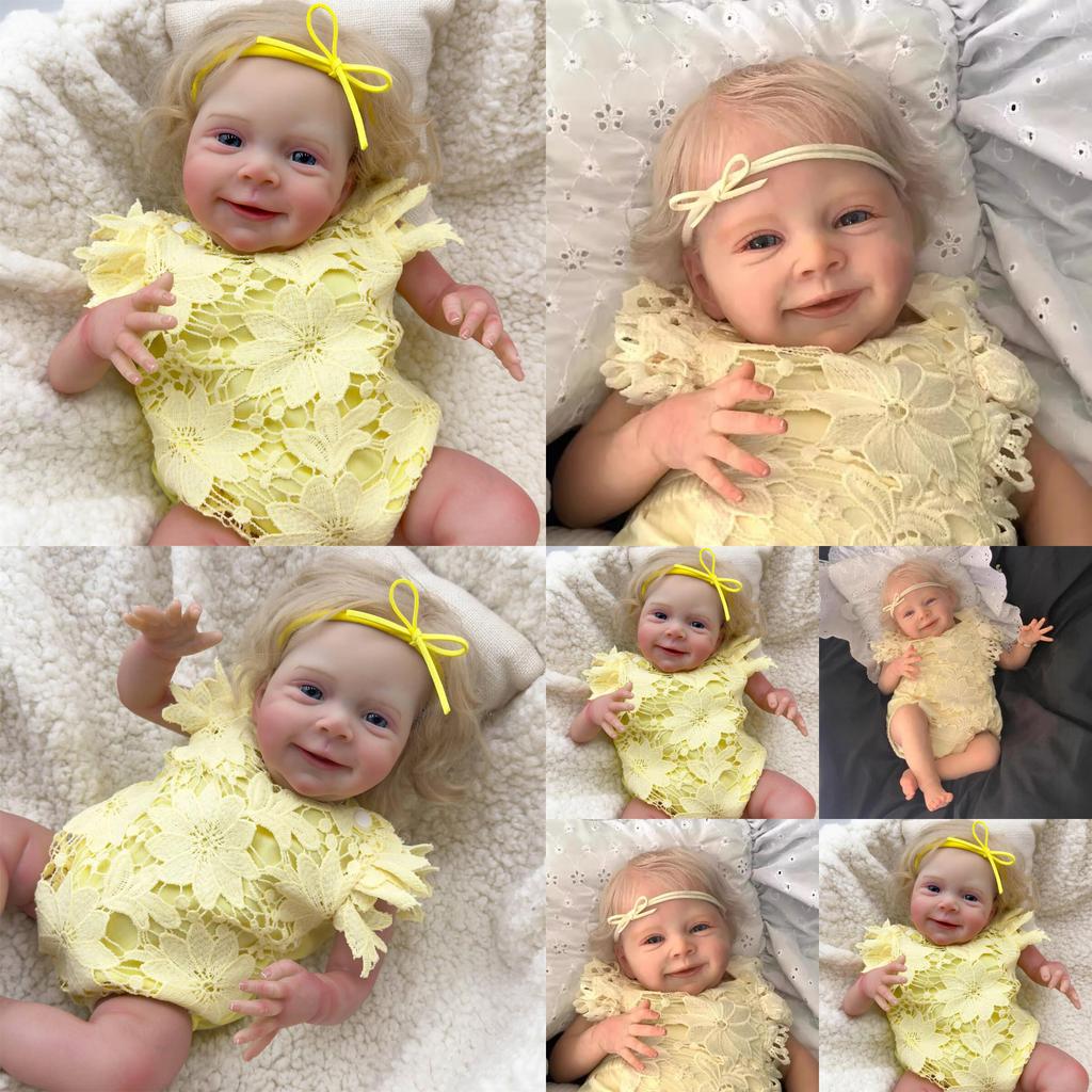 Złote Włosy Symulacja Zabawka Lalka Reborn Z Żółtym Ażurowym Ubraniem Design Dla Dzieci Prezent Świąteczny