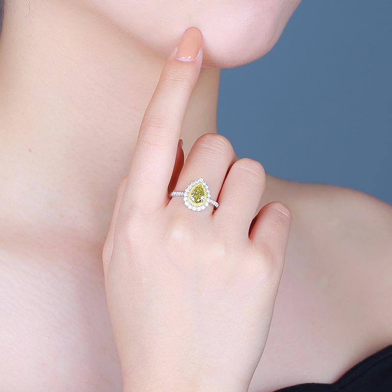SACE GEMS Classic Water Droplets Shape Luxury Yellow Zircon Ring Ladies Jewelry Wedding Promise Party Gift