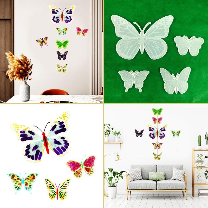 4 Pieces for Butterfly Wall Hanging Epoxy Molds Diy Keychain Wall Decoration for Butterfly Coaster for Key Pendant Silic