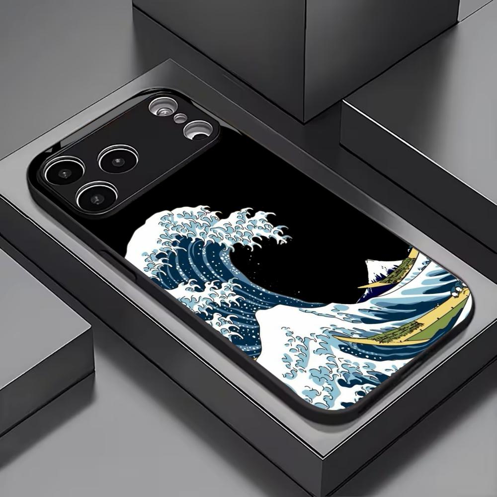 Black Glass TPU Pattern Phone Case For iPhone 17 Air 16 15 14 13 12 11 Pro Max Plus Katsushika Hokusai Japanese Art Great Wave