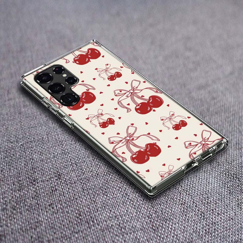 Cherry Bow Phone Case For Samsung Galaxy S24 S23 S21 S20 FE S22 S26 Ultra S25 Edge S10 Plus Cover Clear TPU Capa Shell Coque Sho