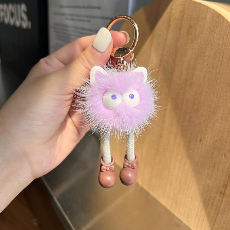 Cute Real Mink Hair Ball Small Coal Ball Car Keychain Pendant Plush Doll Doll Book Bag Pendant Gift