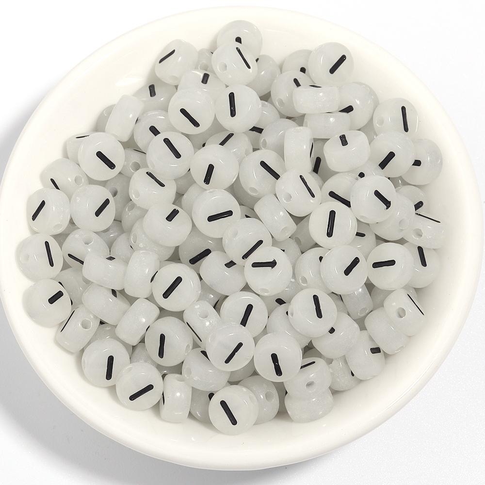 100pcs 7mm Acrylic Luminous Beads Flat Round Alphabet Loose Spacer Beads For Jewelry Making DIY Bracelets Necklace Accessories