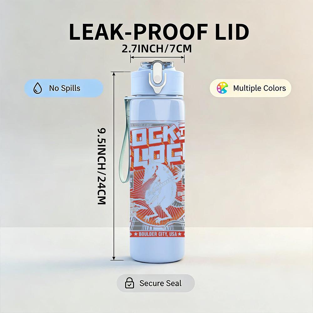 1PC Rock band red grunge text print 750ml colorful plastic sports water bottle leakproof pop up lid with straw for outdoor work home use