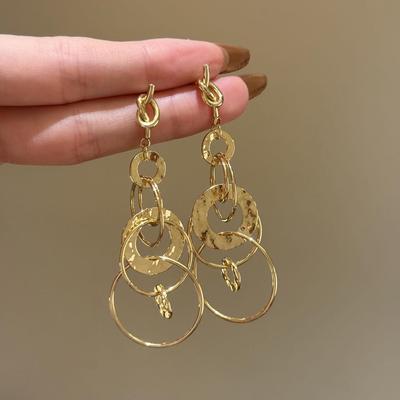 Silver Needle Geometric Openwork Round Pendant Earrings with European and American Exaggerated Style for Women.