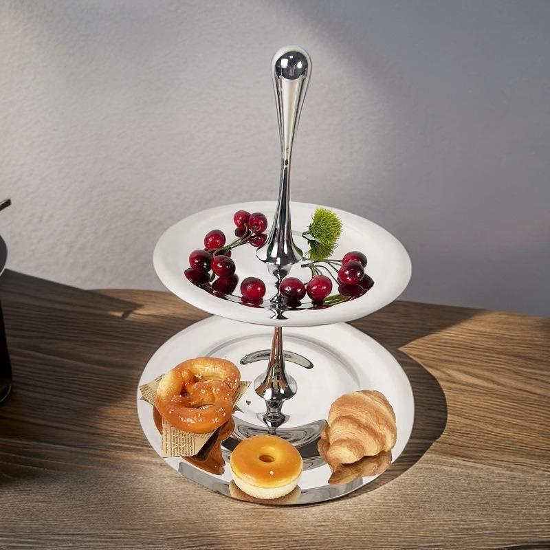 Silver Stainless Steel Double-layer Water Droplet Storage Rack Cake Plate Afternoon Tea Accessories Storage Tray Kitchen