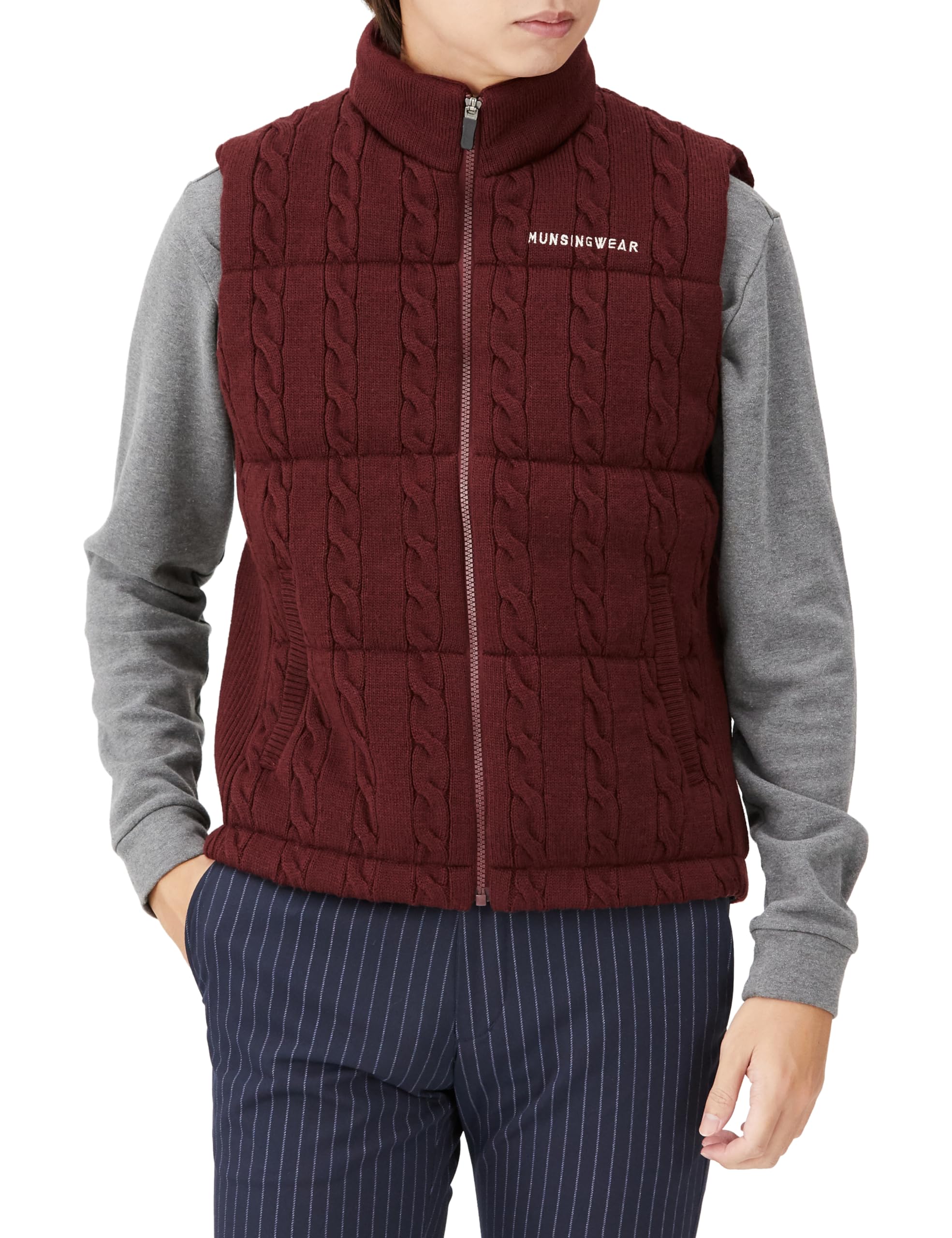 

Outer Vest Thermal Insulation Cable Knitting Warm Golf MGMWJK51 BW00 [Munsingwear] Men s (Brown)