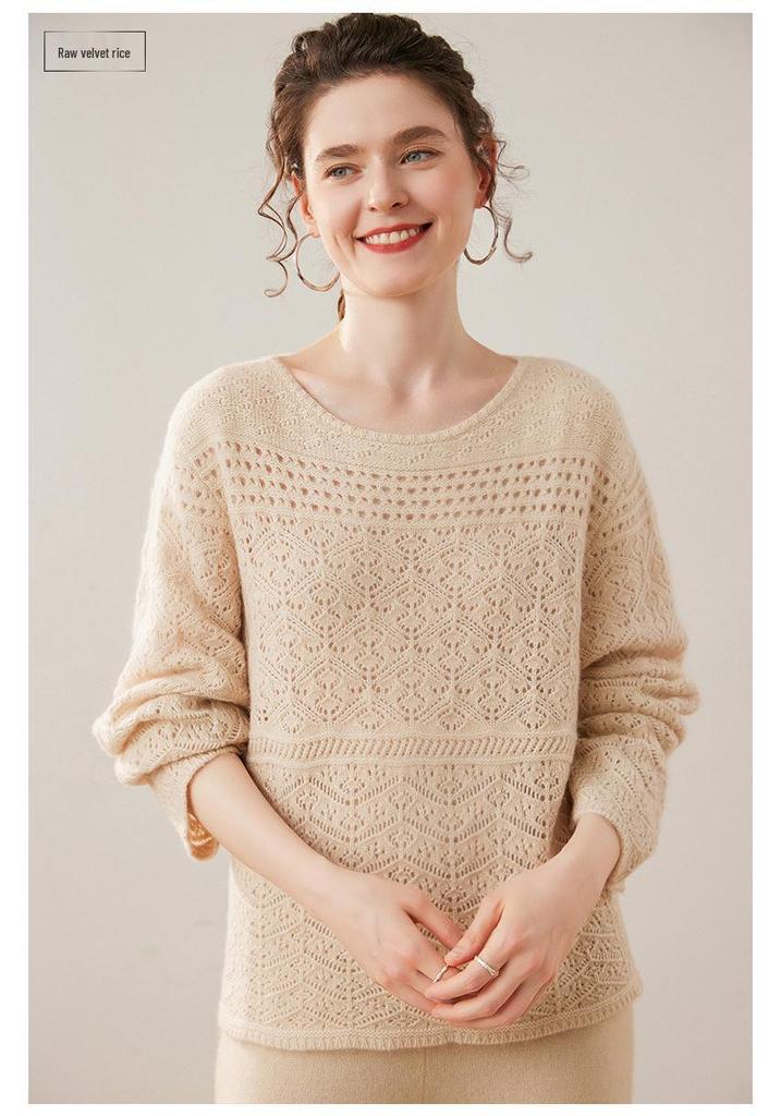 2026 Spring/Fall Thickened Cashmere Hollow Round Neck Knitted Sweater - Versatile Red Crochet Base Layer
