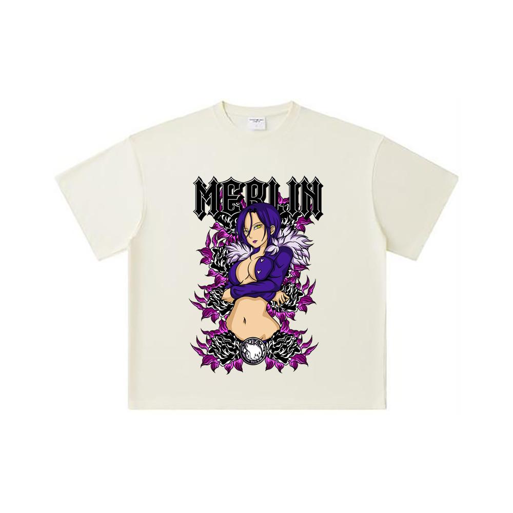 

260 GSM Double Yarn 32 Count 100% Cotton Seven Deadly Sins V8 Merlin Print Unisex Heavy Cotton T Shirt S