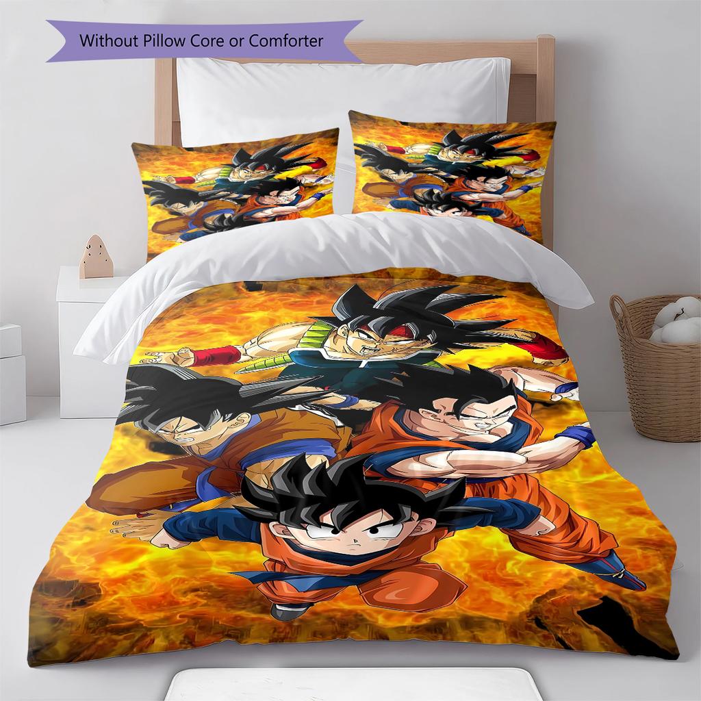 Dragon Ball Super Pattern Bedding,Quilt Set Quilt Cover Pillowcase Home Birthday Gift (1 * Duvet Cover + 2 * Pillowcase, Without Core)