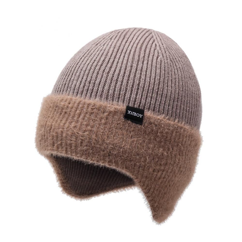 

Теплая вязаная шапка Ветрозащитная Защищающая от холода Шапки-боне Казуальная Защита ушей для Осени Зимы бежевый