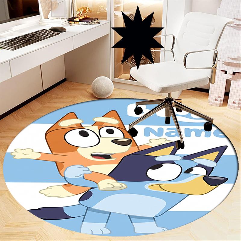 Custom Name Bluey Printed Round Rug Carpet Chair Rug Area Rug Entryway Doormats,for Office Chair Living Room Bedroom Kitchen Room.