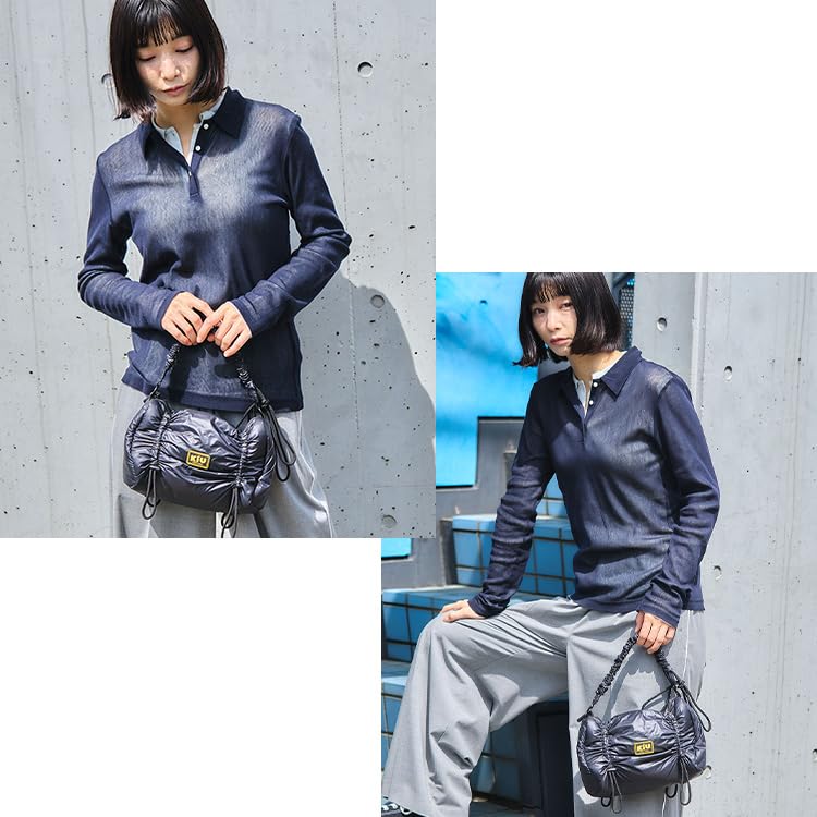 KiU Puffy Gathered Handle Bag, Waterproof and Water-Repellent, Gathered, Padded, Drawcord-Adjustable Length, Simple, Stylish, Cute, Casual, Outdoor,