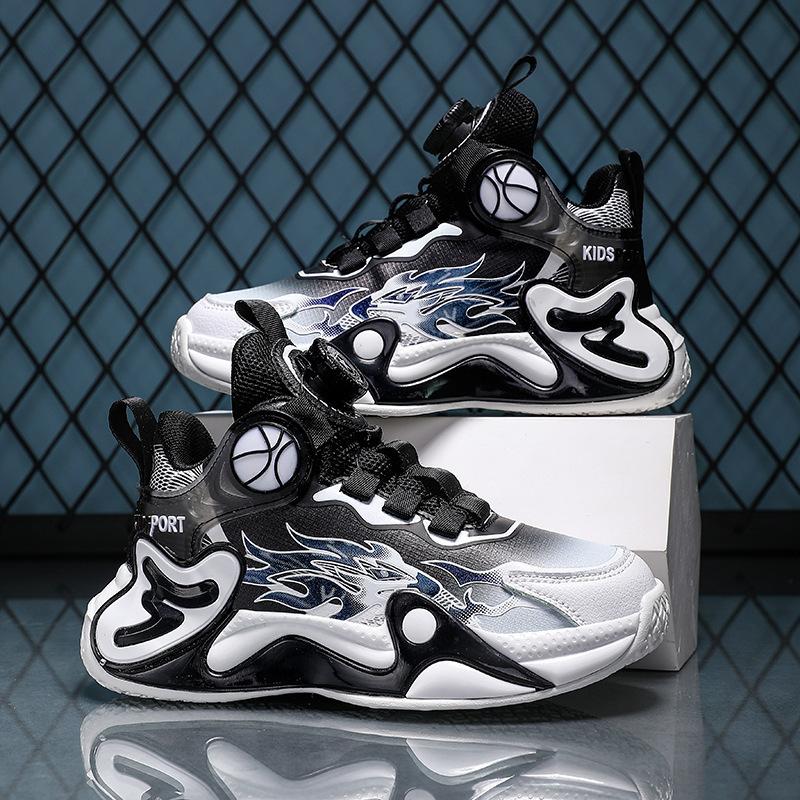 Middle-aged and Older Children's Non-slip Basketball Shoes, Sports Shoes, Running Shoes, Rotating Shoes, Spring 2025 Children's Boys' New Buttons