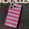 Retro Phone Case For Iphone 17 Air 14 13 11 Pro Max 15 Plus 12 16 Elegant Trendy Blue Powder Contrast Horizontal Stripe Casing