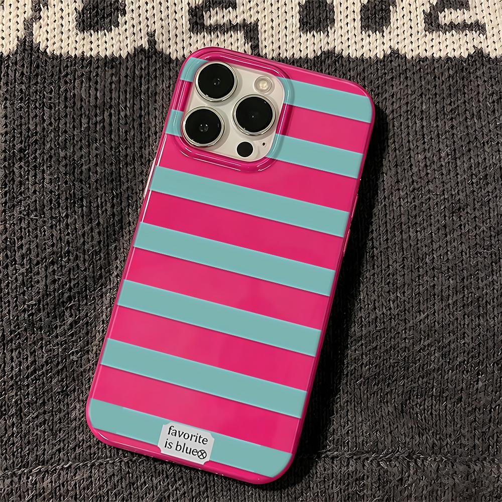 Retro Phone Case For Iphone 17 Air 14 13 11 Pro Max 15 Plus 12 16 Elegant Trendy Blue Powder Contrast Horizontal Stripe Casing