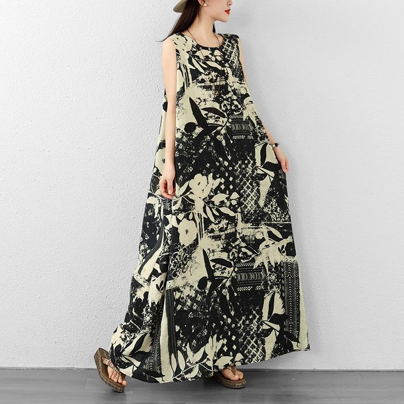 Sleeveless Plus Size Cotton Vintage Floral New In Dresses for Women Casual Loose Maxi Long Summer Dress