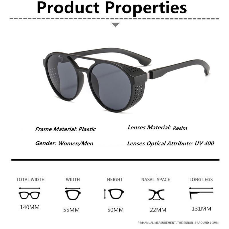 Steampunk Sunglasses Men Designer Classic Punk Round Shape Sun Glasses Male Classic Windshield Oculos Eye Wear Gafas De Sol UV400 Protection