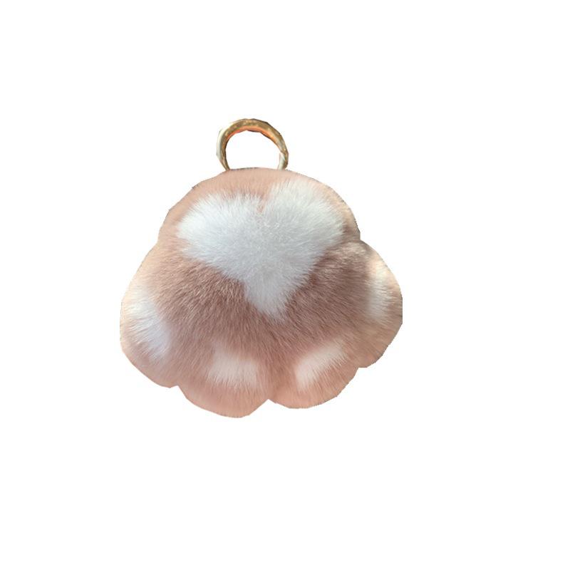 Kitten Paw Rex Rabbit Fur Keyring Pendant - Cute Plush Ball Bag Charm Birthday Gift