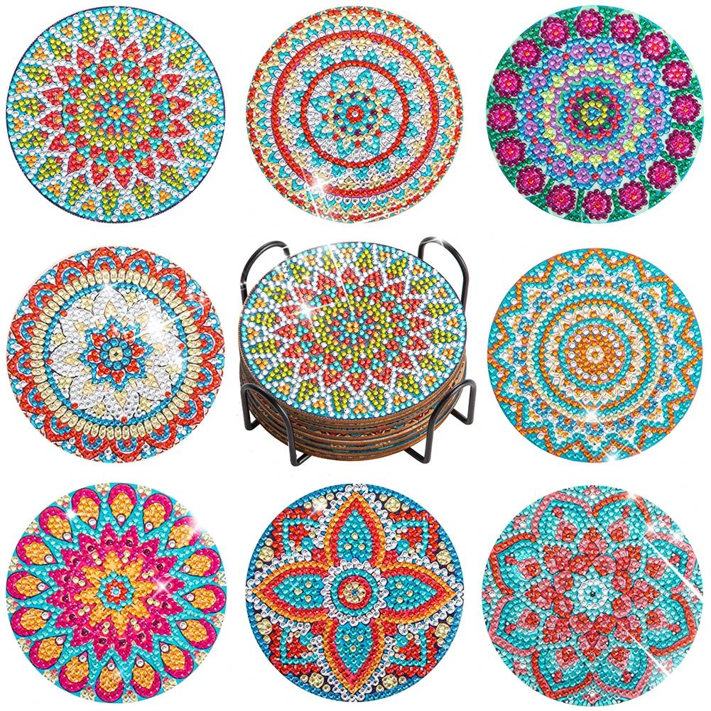 6/8PCS Diamond Painting Coasters Cartoon Animal Wooden Diamond Mosaic Art Drink Cup Pad Table Placemat Home Decor Christmas Gift