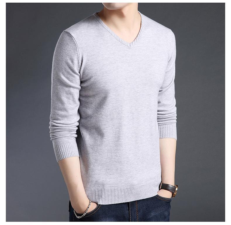 Sweater Men's Bottoming Shirt Thin Solid Color V-neck Knitted Long-sleeved Top Youth Casual Knitted Sweater Autumn